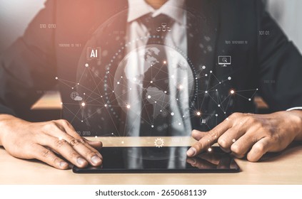 Global AI network showing connection between AI, global, and network elements across the digital world and data infrastructure Vouch