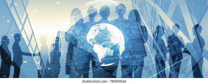 Global business concept. Silhouette of business people.