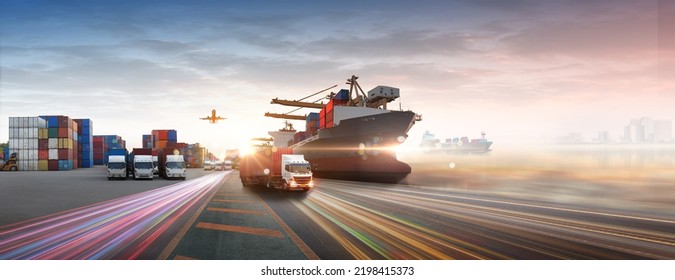 Global business of Container Cargo freight train for Smart business logistics and transportation concept, Air cargo trucking and maritime shipping, Online goods orders worldwide - Shutterstock ID 2198415373
