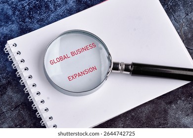 GLOBAL BUSINESS EXPANSION Concept Text. Global digital interface technology and networking concept.