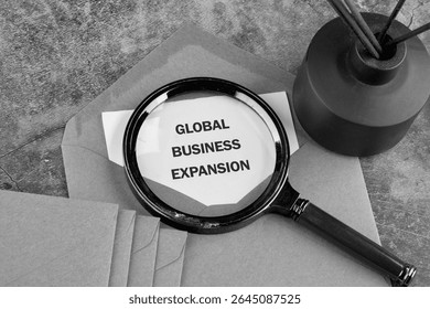 GLOBAL BUSINESS EXPANSION Concept Text. Global digital interface technology and networking concept.