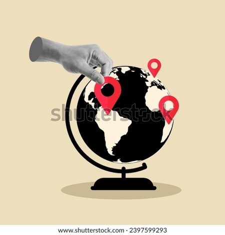 Global business expansion, planning trip, pin on world map, Globe, hand with location pin, World Map, Economy, Executive, Strategy, E-commerce, Communication, Global Communication, Connection, World 