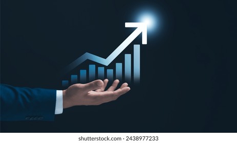 global business growth analysis and asset investment chart Business and Finance Up arrow Holographic economic chart, global economic trend analysis, financial graph analysis on virtual screen. - Powered by Shutterstock