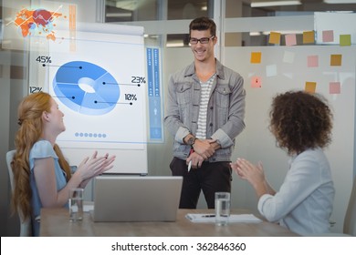 Global business interface against female colleagues appreciating businessman in meeting