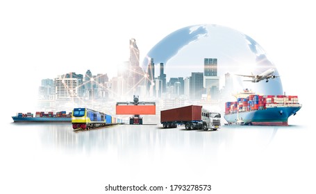 Global business logistics import export on white background and container cargo freight ship transport concept