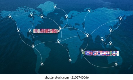 Global Business Logistics Import Export And Container Ship Cargo Freight Communication Concept