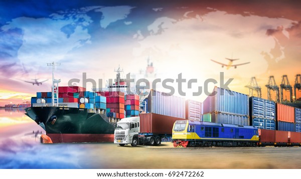 Global business logistics import export\
background and container cargo transport\
concept