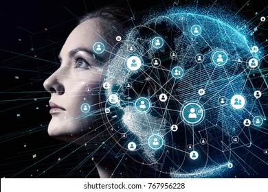 Global communication network and AI (Artificial Intelligence) concept.