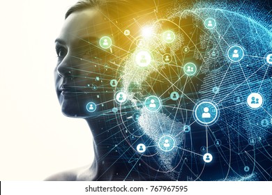 Global Communication Network And AI (Artificial Intelligence) Concept.