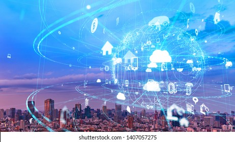 Global communication network concept. Smart city. Internet of Things.