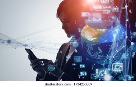 Global communication network concept. Social media. Worldwide business.