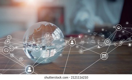 Global communication network concept. Social media. Worldwide business. - Shutterstock ID 2121116210