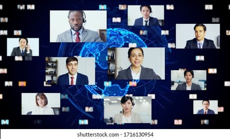 Global communication network concept. Video conference. Telemeeting. Flash news.