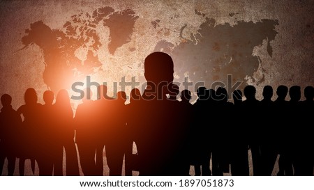 Global communication network concept. Worldwide business. Silhouette of people on background