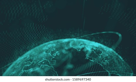 Global communication technology and telecommunication financial network around planet Earth. Blockchain and cryptocurrency concept with copyspace