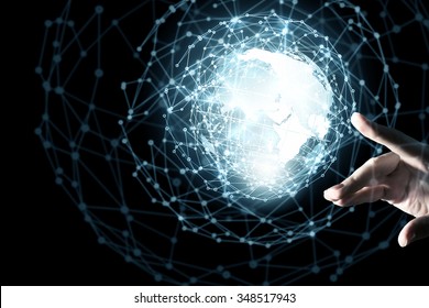 Global connection concept with digital planet in hands