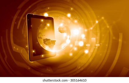Global connection concept with tablet pc and digital Earth planet