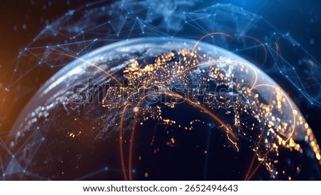 Global Connection Lines. Network Data Transfer Over Earth. Futuristic AI Technology, 5G, Satellite Communication, Internet Connectivity, Big Data, Digital World Background Animation. Crypto Exchange