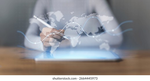Global Data Interface and Business Network Visualization Projected on Virtual Screen.