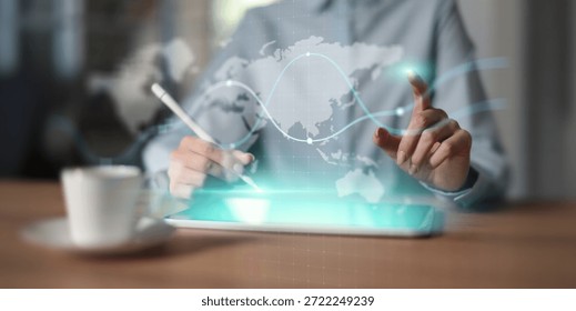Global Data Interface and Business Network Visualization Projected on Virtual Screen.