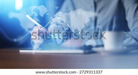 Global Data Interface and Business Network Visualization Projected on Virtual Screen.