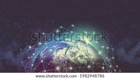 Global data network mesh around planet Earth,  worlwide information system concept
