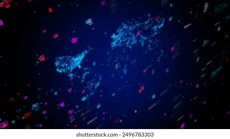Global Digital Data Network with Personal Data and Cloud Storage Elements - Ideal for Technology, Data Transfer, and Cybersecurity Themes
