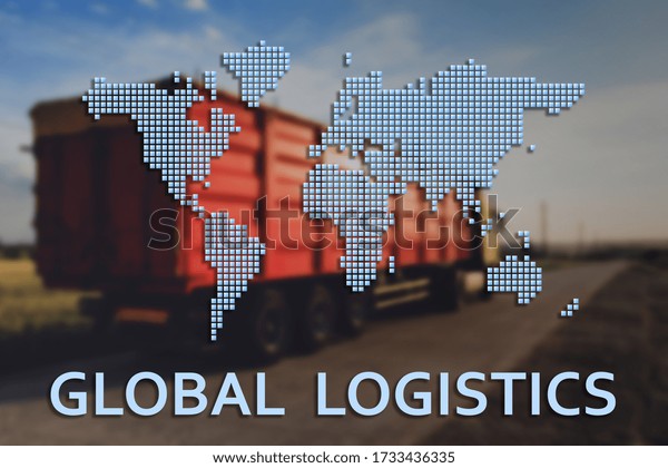Global logistics concept. Truck on country road and\
world map