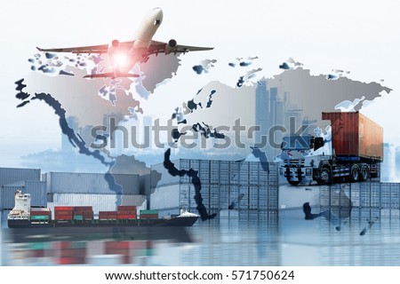 Global logistics network  concept, Air cargo trucking rail transportation maritime shipping On-time delivery