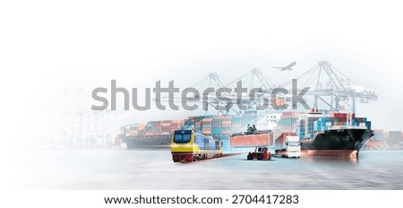Global Logistics Network Concept Featuring Cargo Ship Train Truck and Airplane Working Together for International Freight Transportation Supply Chain Distribution and Import Export Trade Industry.