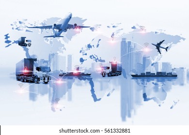 Global logistics network Web site concept, Air cargo trucking rail transportation maritime shipping On-time delivery - Shutterstock ID 561332881