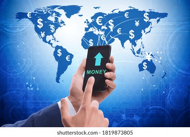 Global Money Transfer And Exchange Concept With Businessman