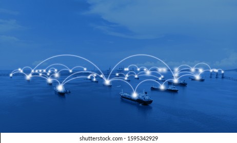 Global Network All International Orders. Import-export Oil Ship Tanker Network Connection Concept, Oil Tanker Of Business Logistic Sea Going Ship