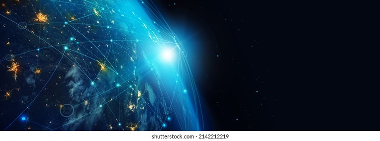 Global network background, Communication technology for internet business. Social network and telecommunication on cyberspace,  global computer networks. Elements of this image furnished by NASA.  - Shutterstock ID 2142212219