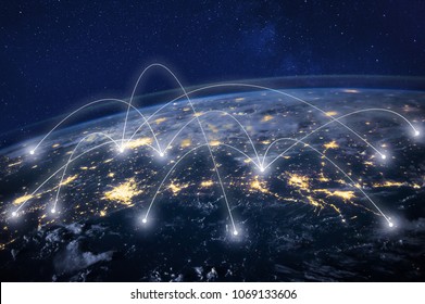 global network concept, information technology and telecommunication, planet Earth from space, business communication worldwide, original image furnished by NASA - Shutterstock ID 1069133606