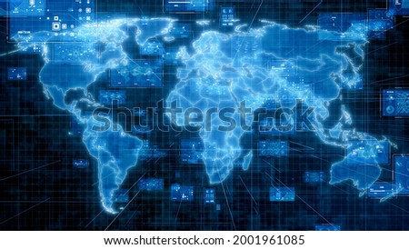 Global network concept. World map. Business strategy. GUI (Graphical User Interface).