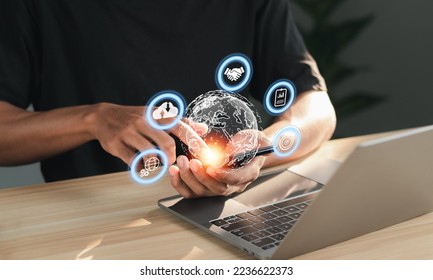 Global network connection. Big data analytics and business intelligence concept. World map point and line composition concept of global business. Digital link tech.