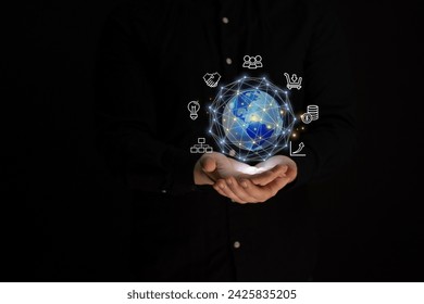 Global network connection. Big data analytics and business concept, world map point and line composition concept of global business, digital connection technology, e-commerce, social network .Businees