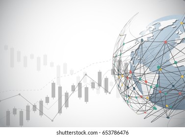 Global network connection with Candlestick stock exchange chart market. World map point and line composition concept of global business. Vector Illustration - Shutterstock ID 653786476