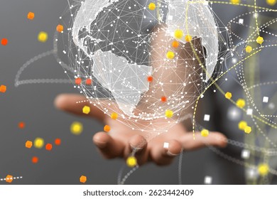 Global Network Connection: Hand Holding Digital World