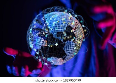 Global network connection. World map point and line composition