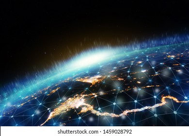 Global network for the exchange of data on the planet Earth.  Elements of this image furnished by NASA. - Shutterstock ID 1459028792