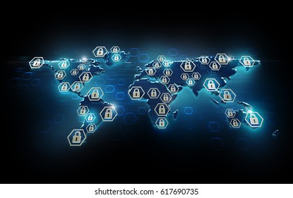 Global network security, World map.