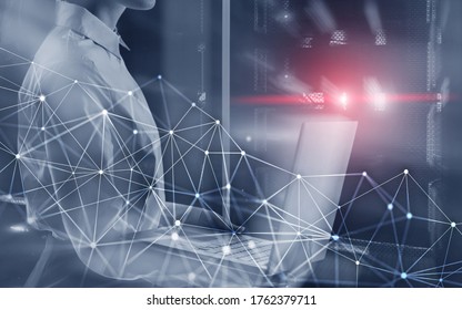 Global network structure and networking concept on proveder room background.