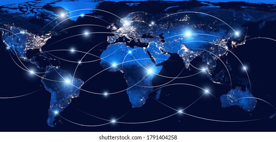 Global networking and international communication. World map as a symbol of the global network. Elements of this image furnished by NASA.