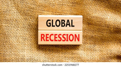 Global recession symbol. Concept words Global recession on wooden blocks. Beautiful canvas table canvas background. Business and global recession concept. Copy space. - Shutterstock ID 2251968277