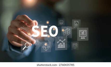 Global SEO optimization concept focused on keyword strategy, search visibility, content performance, analytics, and organic traffic growth to enhance online presence and digital competitiveness.