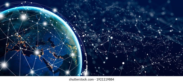 Global Social Network and Business Connection Concept. Future of the internet and technology. Elements furnished by NASA. Copy space.
