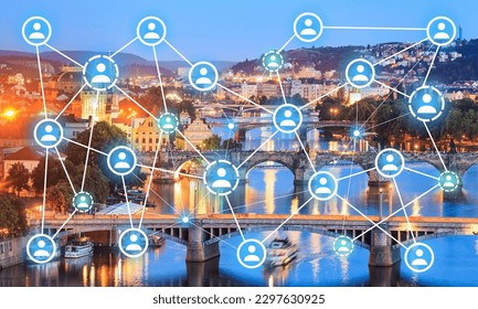 Global structure networking and data connection concept. Business Social network concept. Connecting people on the internet, Social network connection.