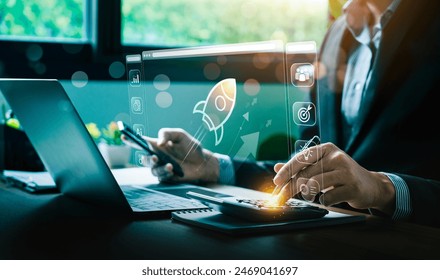 Global tech startup innovates to connect customers worldwide. Emphasizes creativity, resource management for sustainability. Clear leadership, digital marketing. Startup business concept - Powered by Shutterstock